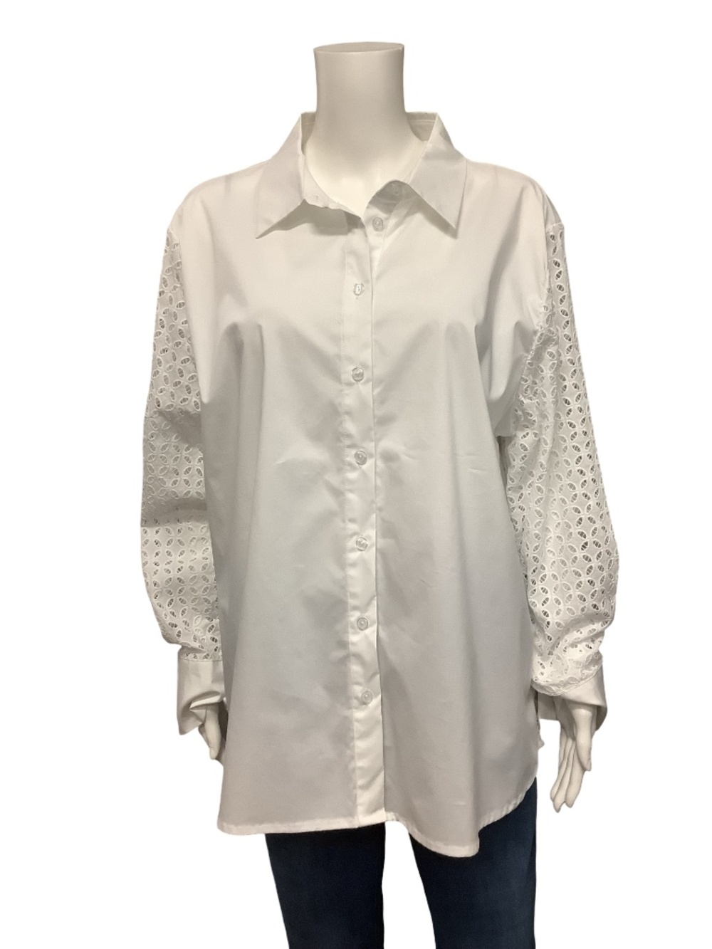 Ravel Lace Pattern Button Up Shirt Size: XL